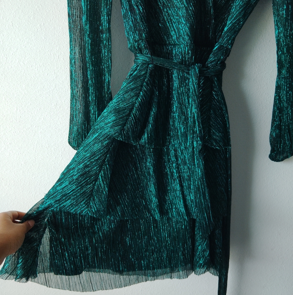 Rachel Zoe Metallic Green Long Sleeve Dress - Picture 4 of 5